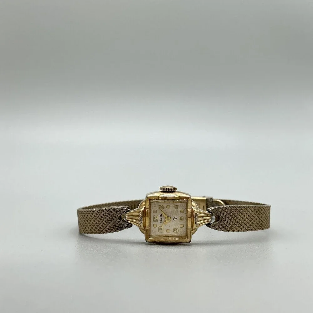 Vintage Elgin Womens Watch 14mm 10K Rolled Gold Plated Mesh Band Manual Wind